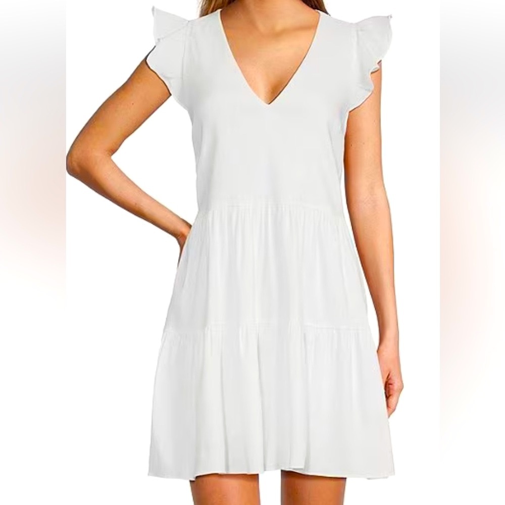 Antonio Melani Opal Linen Blend White Ruffle Sleeve Dress
